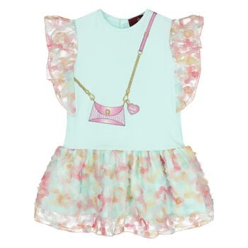 Younger Girls Green Bag Logo Dress