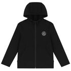 Boys Black Logo Hooded Zip Up Top, 1, hi-res