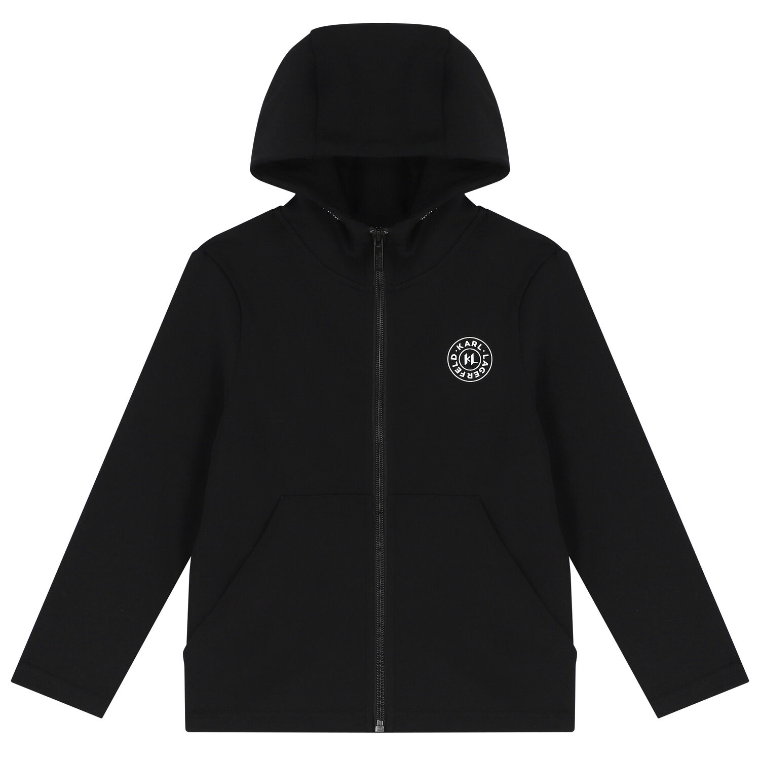 Boys Black Logo Hooded Zip Up Top, 1, hi-res
