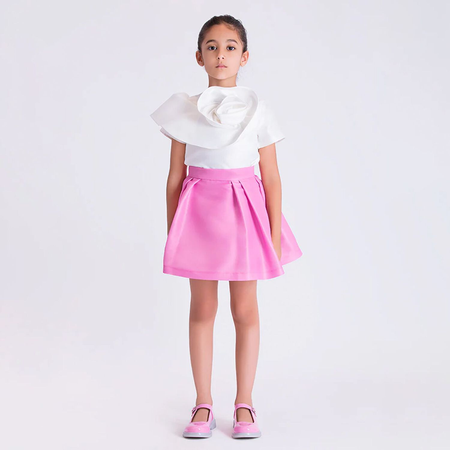 Girls White & Pink Flower Skirt Set, 1, hi-res