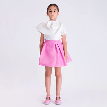 Girls White & Pink Flower Skirt Set