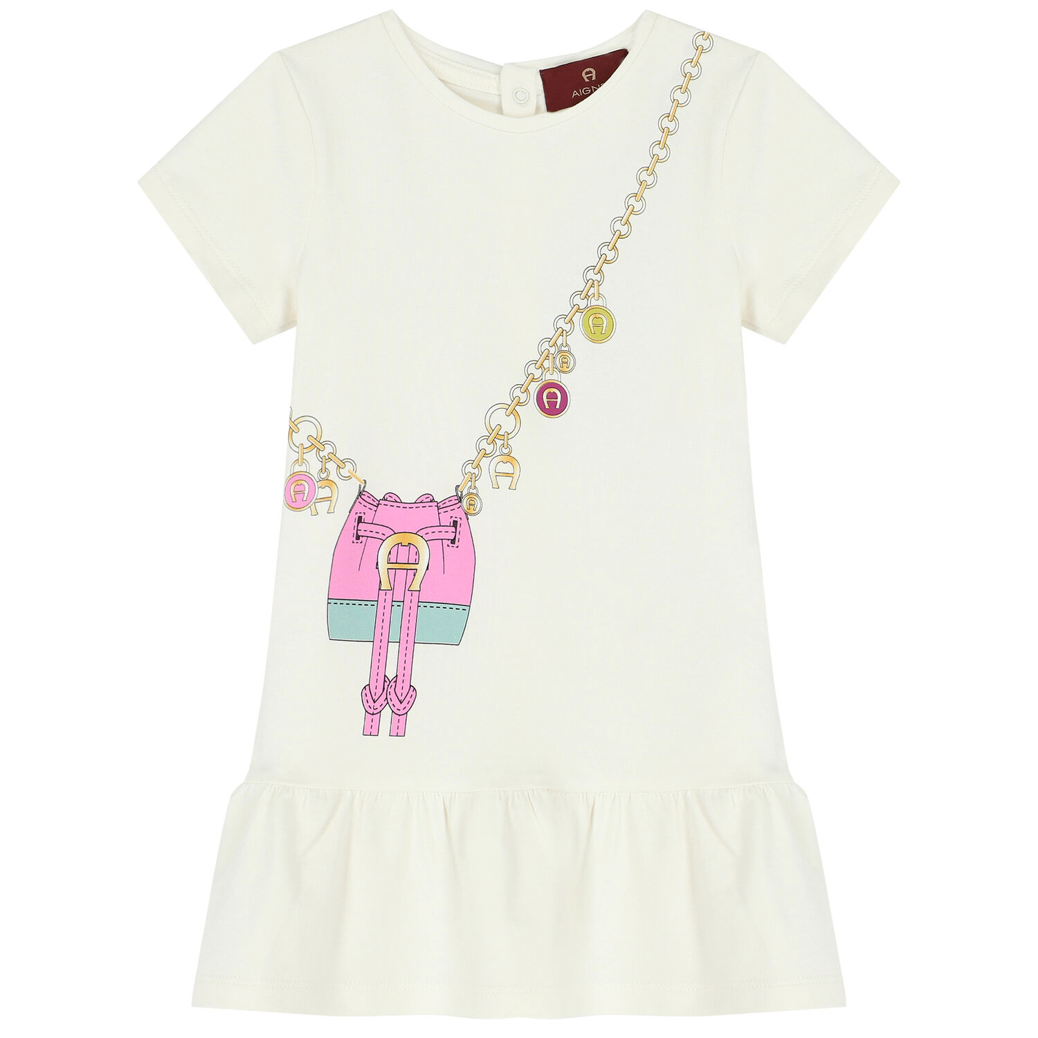 Younger Girls Ivory Logo Bag Dress, 2, hi-res