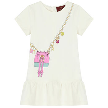 Younger Girls Ivory Logo Bag Dress