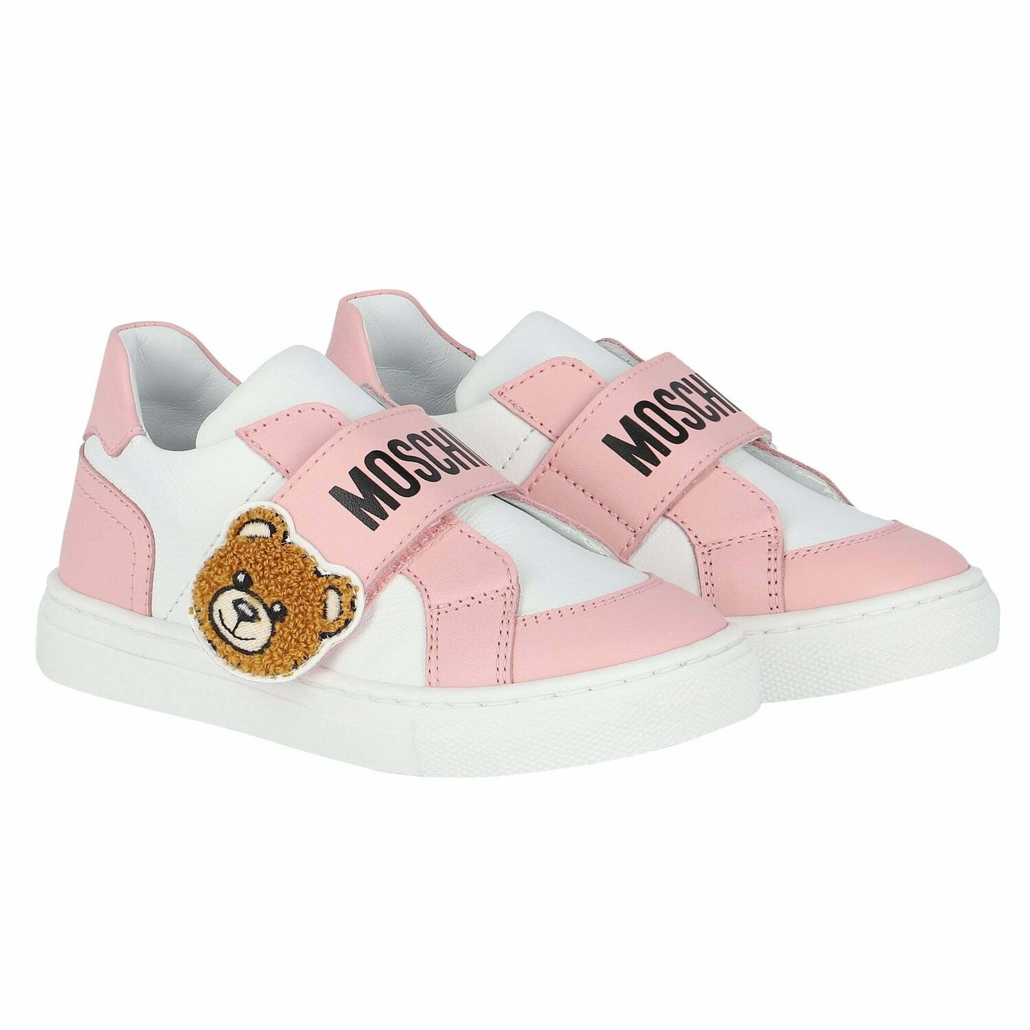 White & Pink Logo Trainers, 2, hi-res