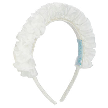 Girls White Ruffled Hairband
