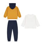 بدلة رياضية للأولاد الصغار مكونة من 3 قطع بتصميم دب تيدي، باللون العاجي والأصفر والأزرق الداكن, 1, hi-res