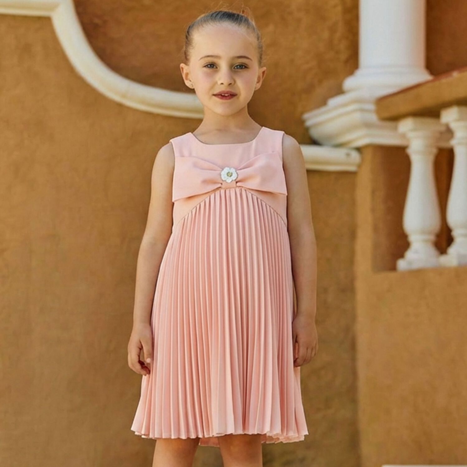 Girls Pink Bow Dress, 2, hi-res