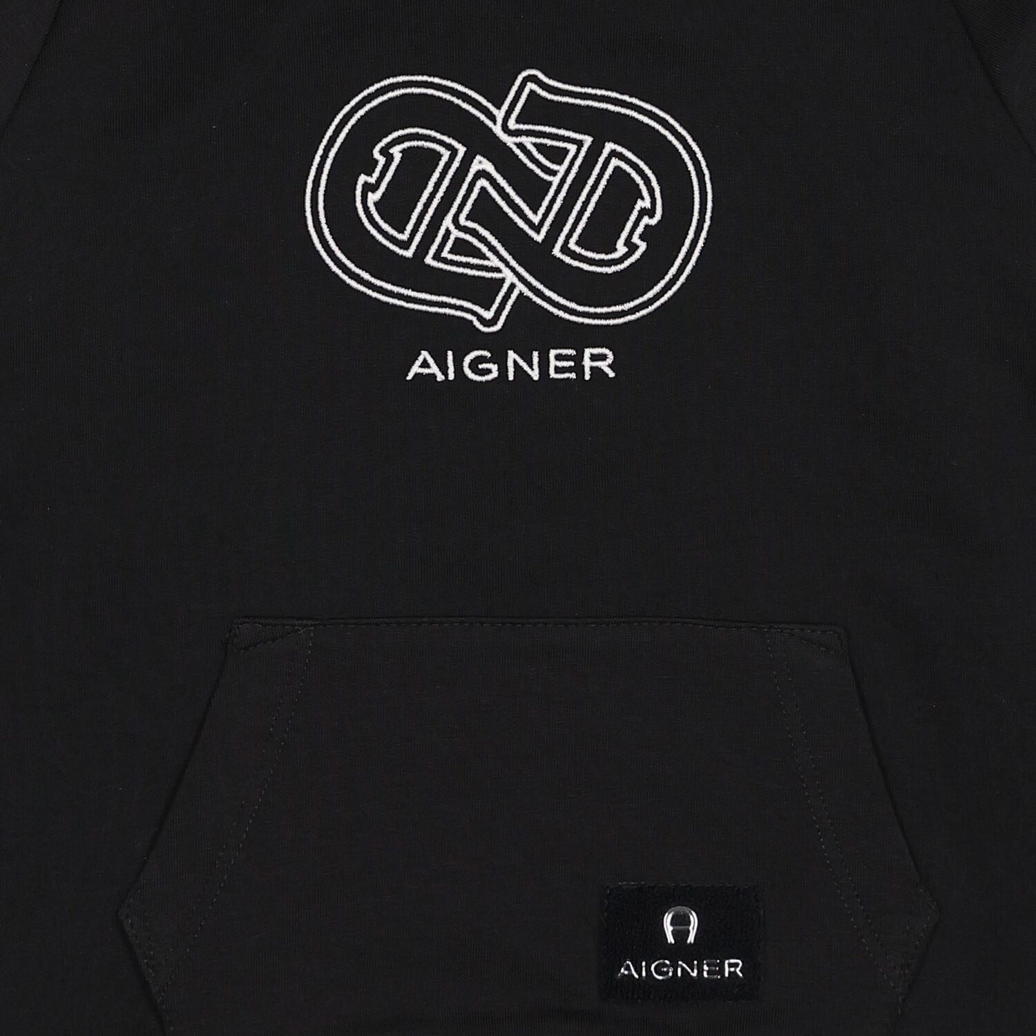 Younger Boys Black Logo Hooded Top, 1, hi-res