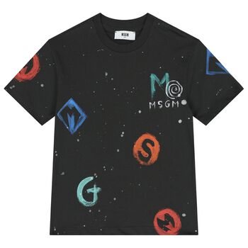 تي شيرت أسود بشعار للأولاد