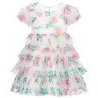 Girls White & Pink Rose Layered Dress, 1, hi-res