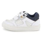 Boys White & Navy Blue Logo Trainers, 2, hi-res