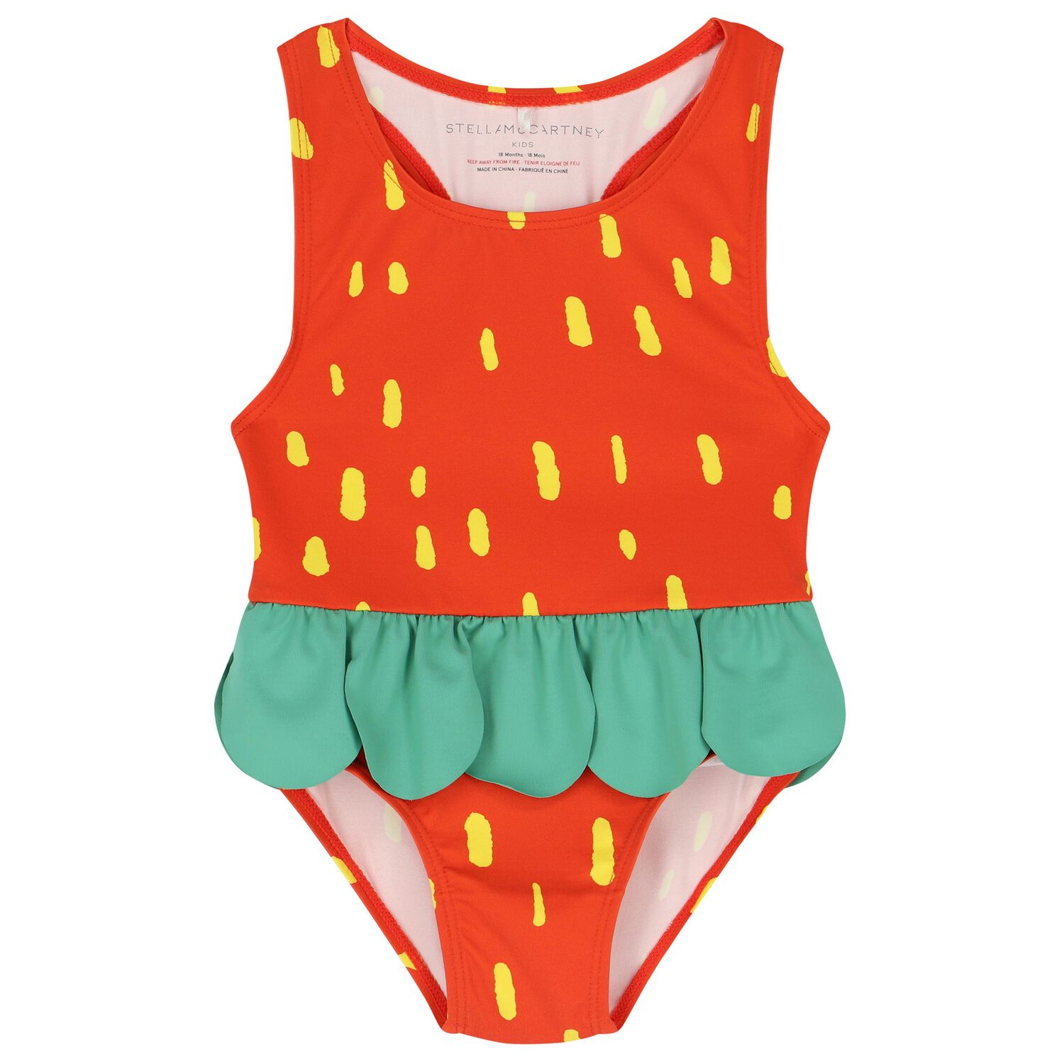 Younger Girls Red & Green Swimsuit, 1, hi-res