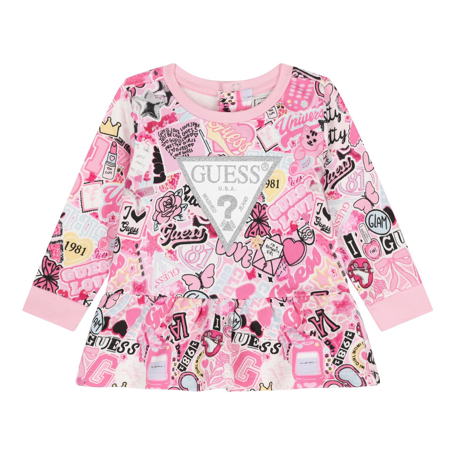 طقم بنطال ضيق بشعار وردي للبنات الصغار, 1, hi-res image number null