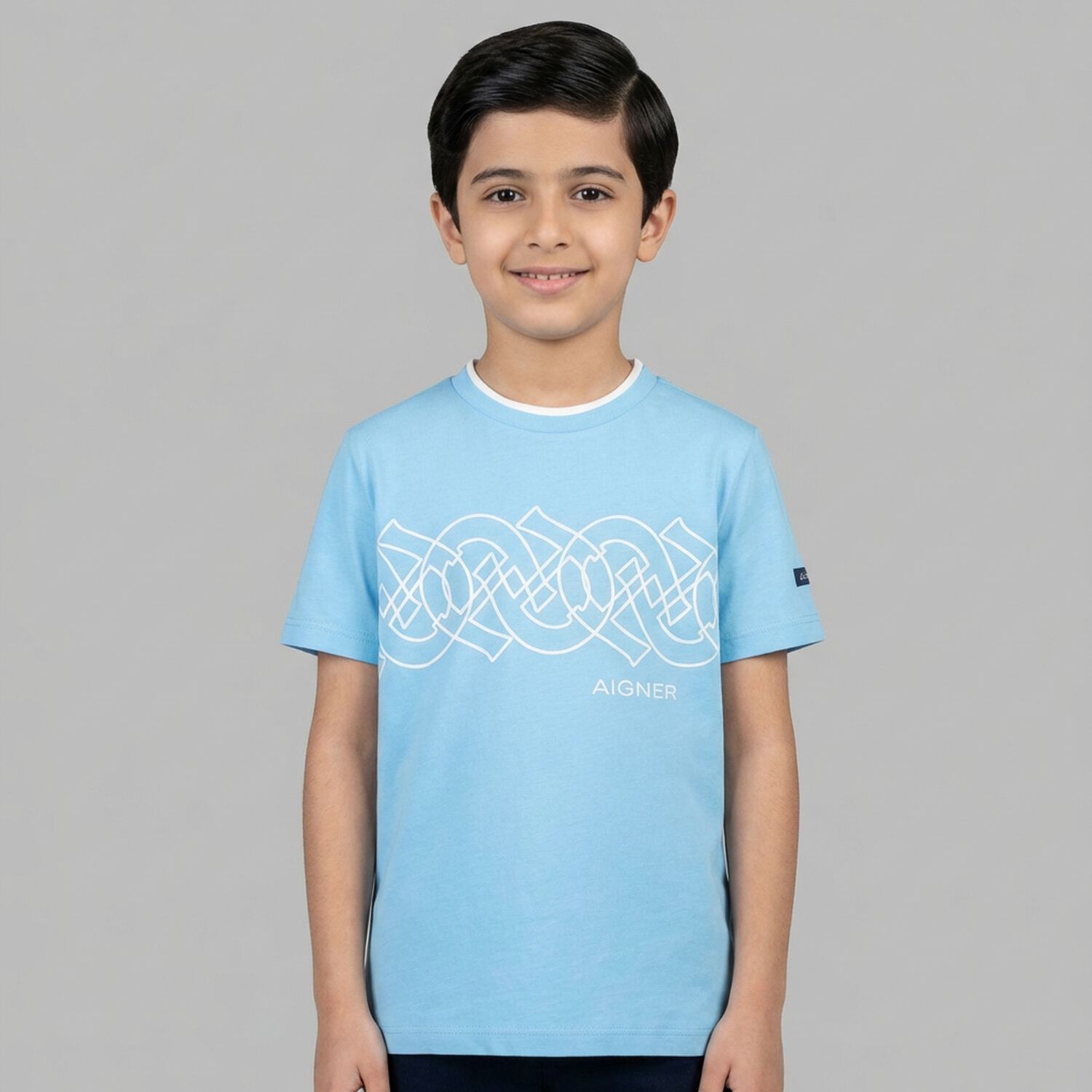 تي شيرت أزرق بشعار للأولاد, 1, hi-res