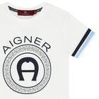 تيشيرت أولاد بالشعار باللون الأبيض, 1, hi-res