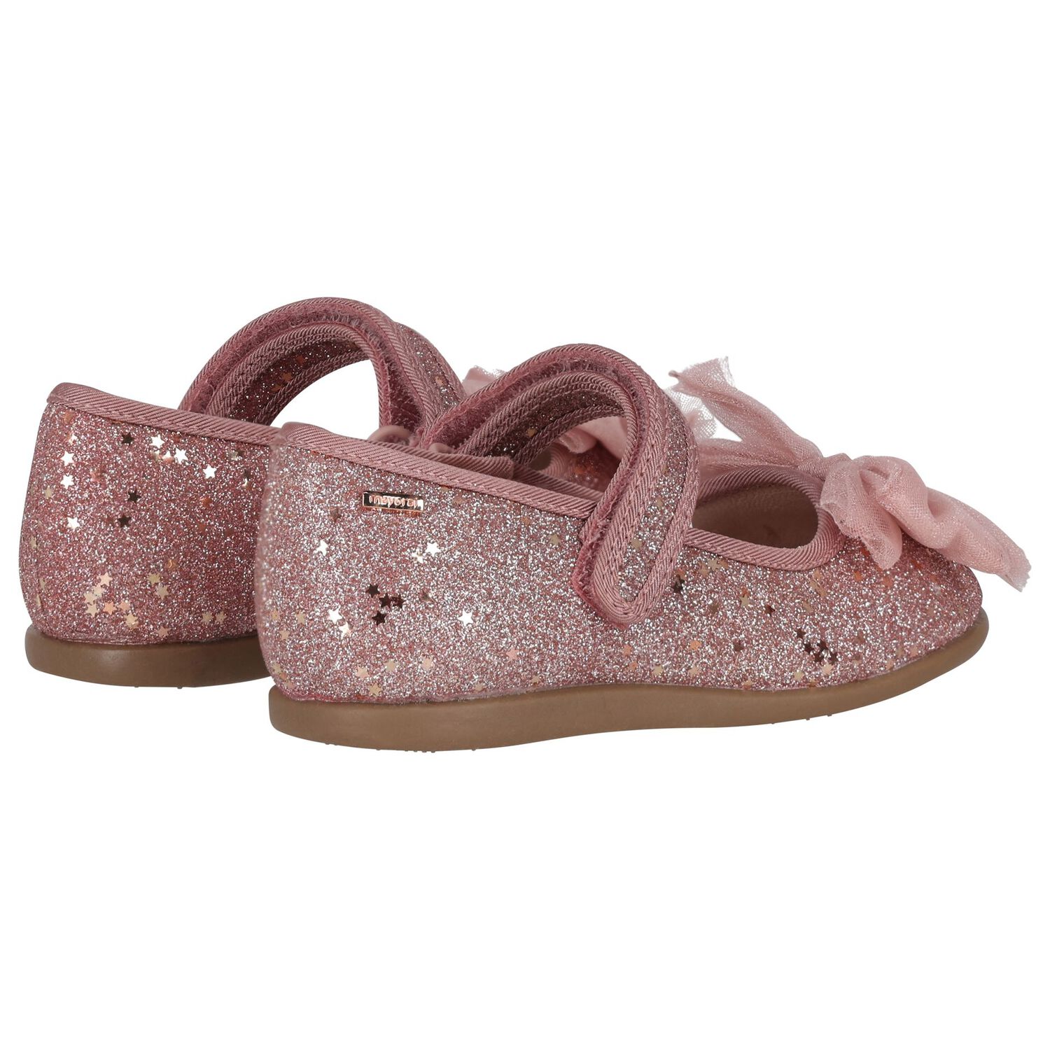 Younger Girls Rose Gold Bow Shoes, 1, hi-res