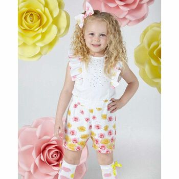Girls White Rose Print Playsuit