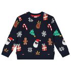 Navy Blue Knitted Festive Sweater, 1, hi-res