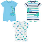 Baby Boys Blue & White Rompers (3 Pack), 1, hi-res