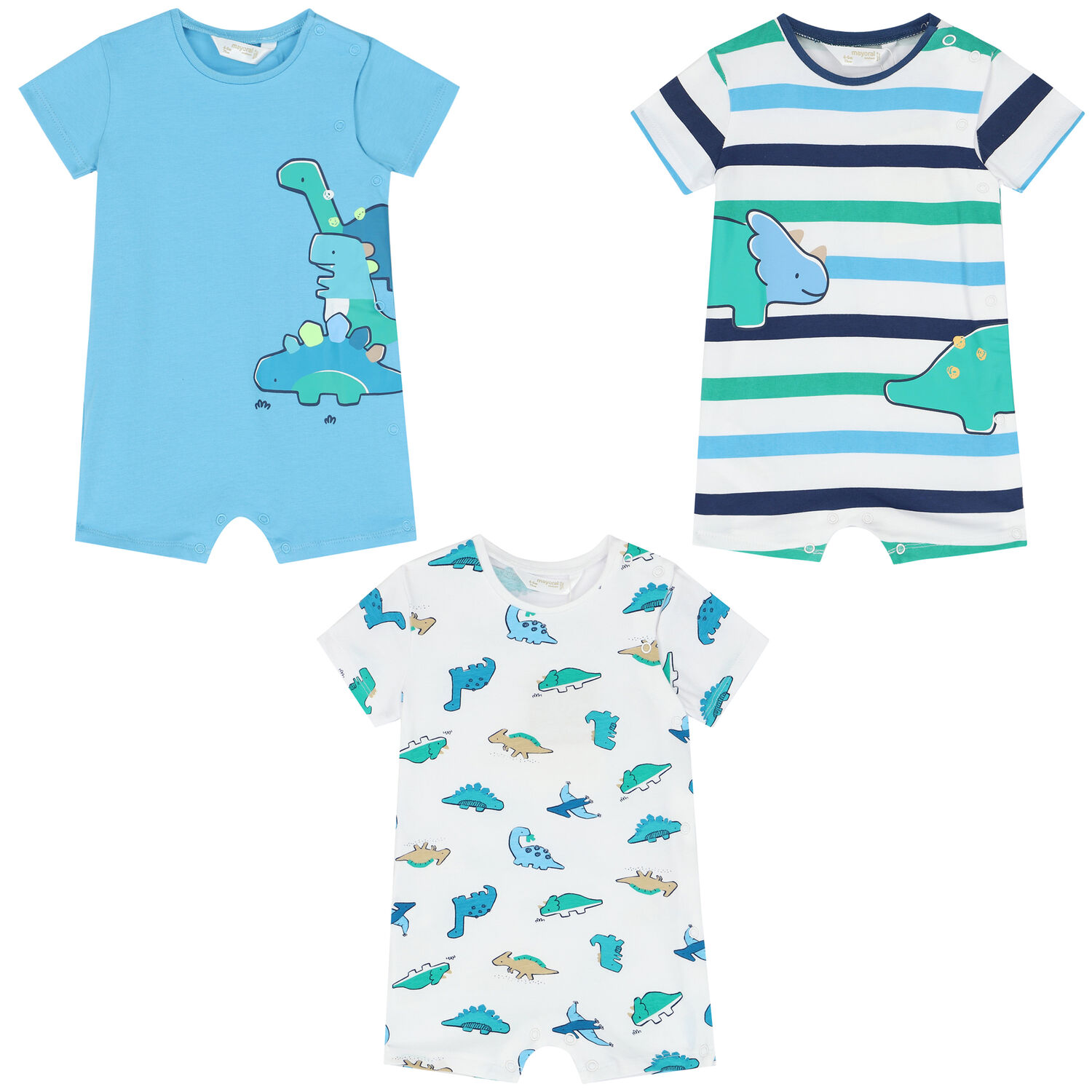 Baby Boys Blue & White Rompers (3 Pack), 1, hi-res