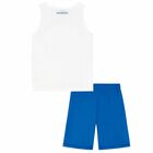 Boys White & Blue Logo Shorts Set, 1, hi-res