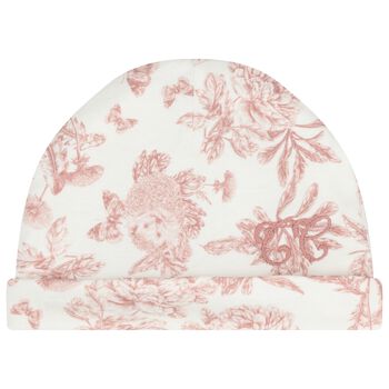 Baby Girls Ivory & Pink Toile De Jouy Hat