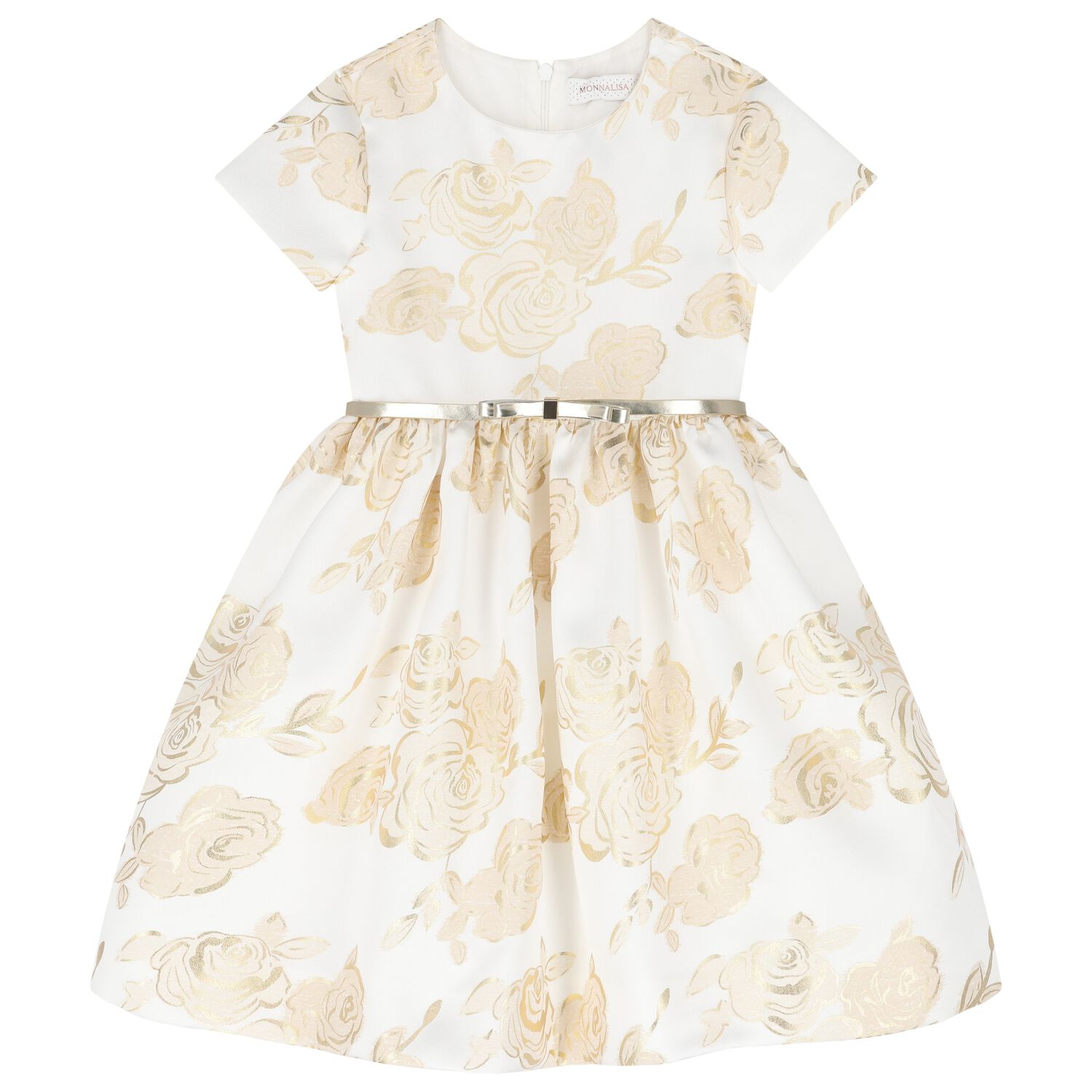 Girls White & Gold Rose Dress, 1, hi-res