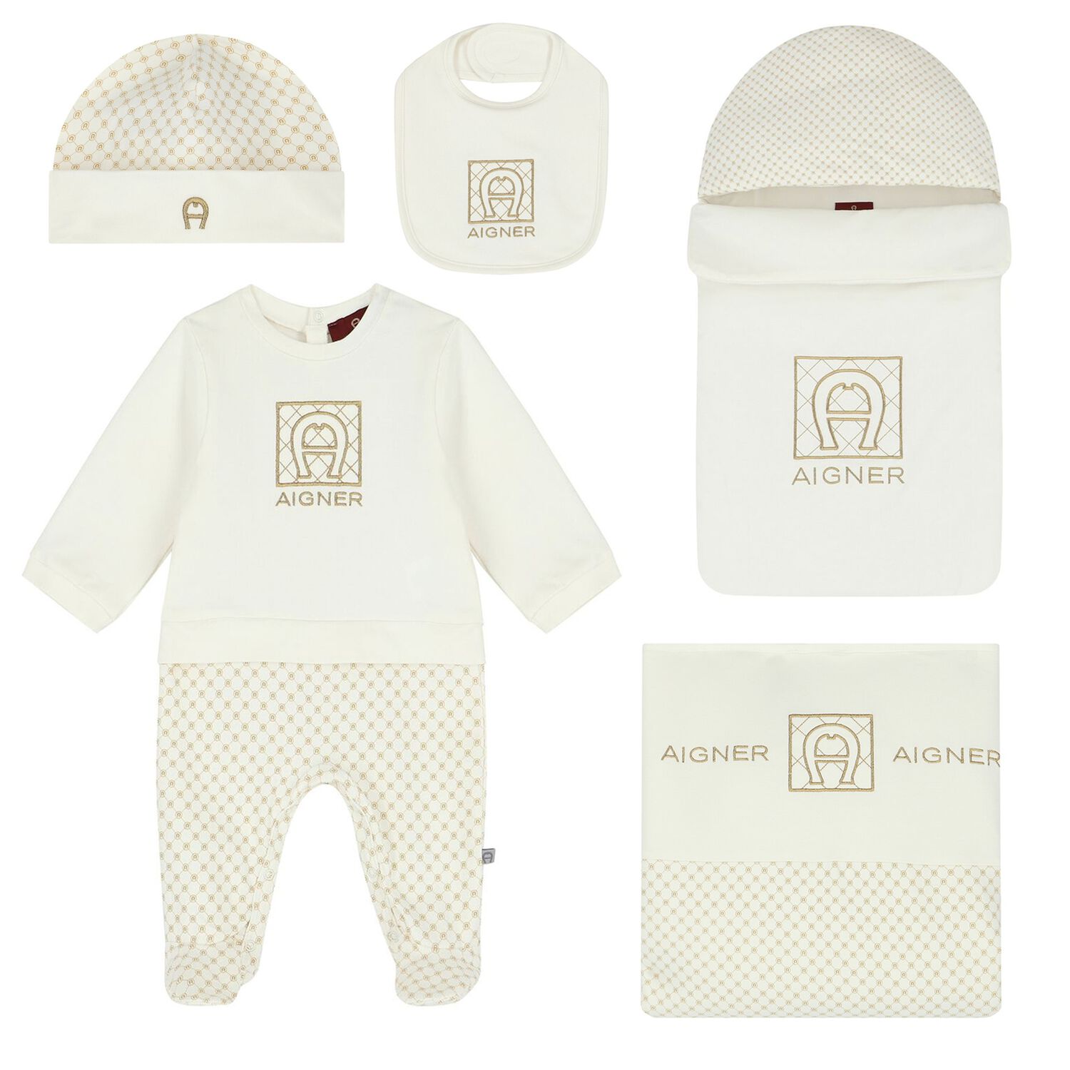 Ivory & Gold Logo Babygrow Set, 1, hi-res