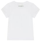 تيشيرت بنات بالشعار باللون الأبيض والذهبي, 1, hi-res