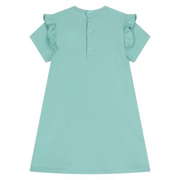 فستان بنات بشعار الحقيبة باللون الأخضر