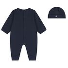 Baby Boys Navy Blue & Gold Logo Babygrow Gift Set, 2, hi-res