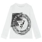 Boys White Logo Long Sleeve Top, 2, hi-res