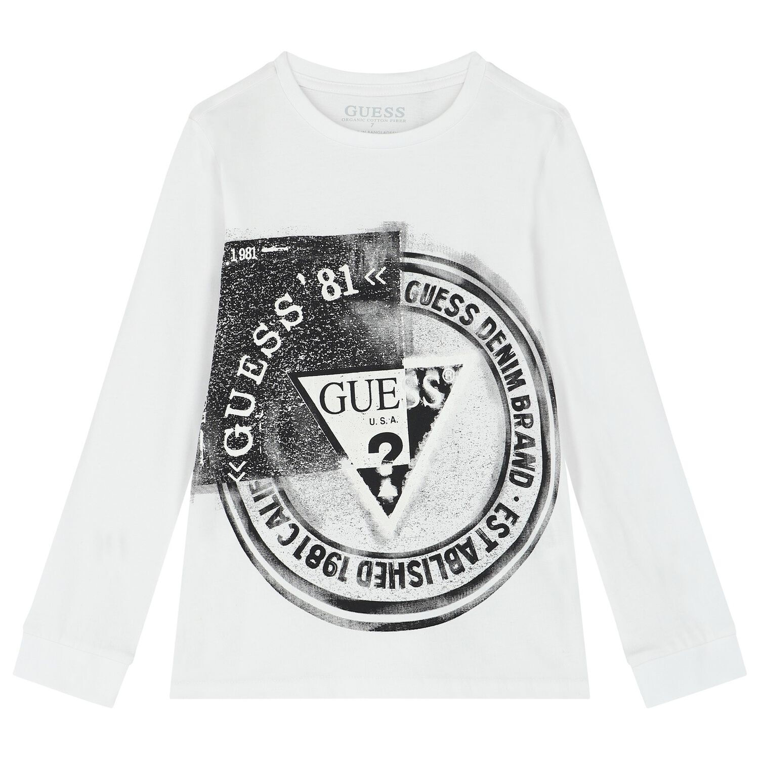 Boys White Logo Long Sleeve Top, 2, hi-res image number null
