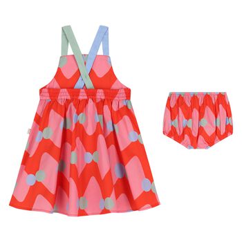 طقم فستان اطفال  مرصع بالالماس و النقط باللون الاحمر للبنات 