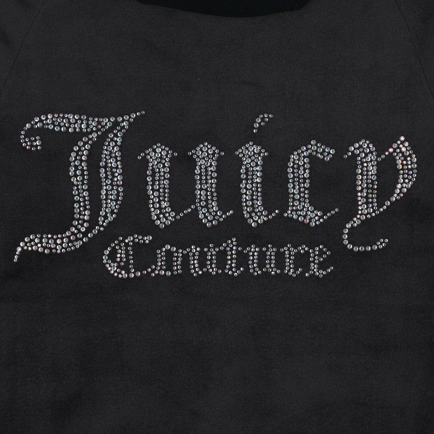 Girls Black Crystal Embellished Diamant&eacute; Logo Velour Hooded Zip Up Top, 1, hi-res