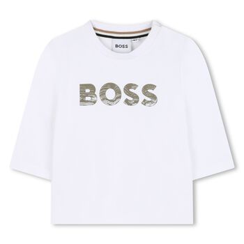 Younger Boys White Logo Long Sleeve Top