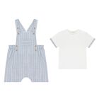 Baby Boys Blue & White Dungaree Set, 2, hi-res