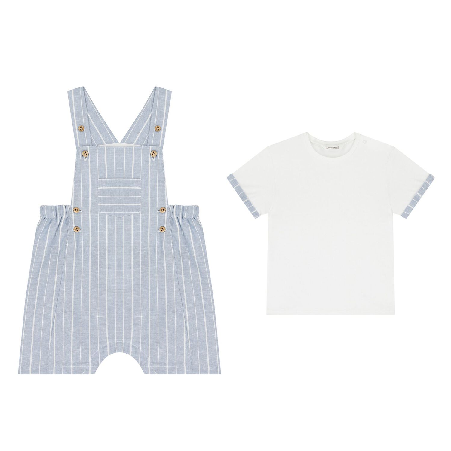 Baby Boys Blue & White Dungaree Set, 2, hi-res
