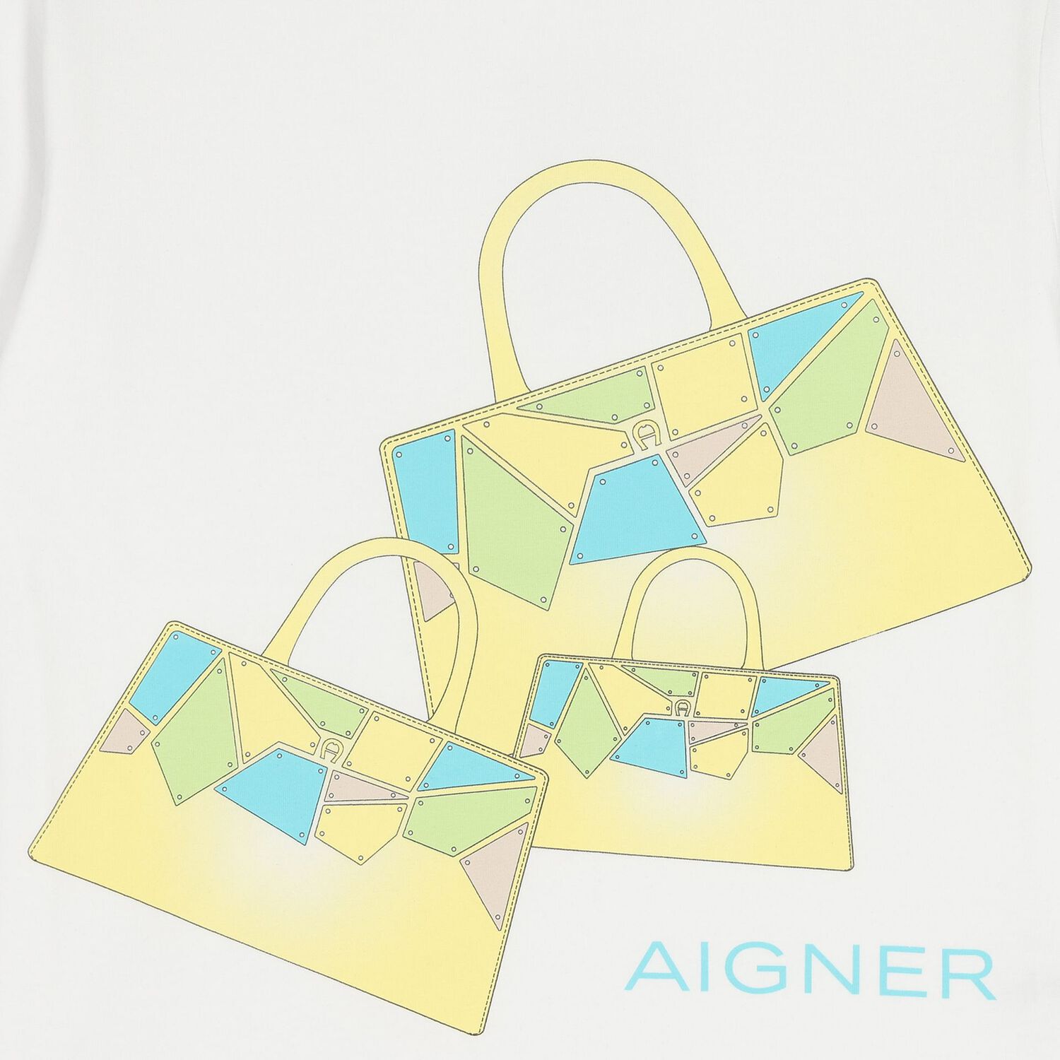 تيشيرت بنات بطبعة حقيبة باللون الأبيض, 1, hi-res