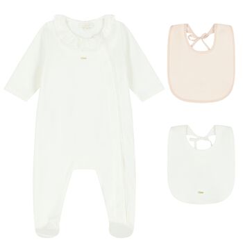 Baby Girls White Logo Babygrow Gift Set