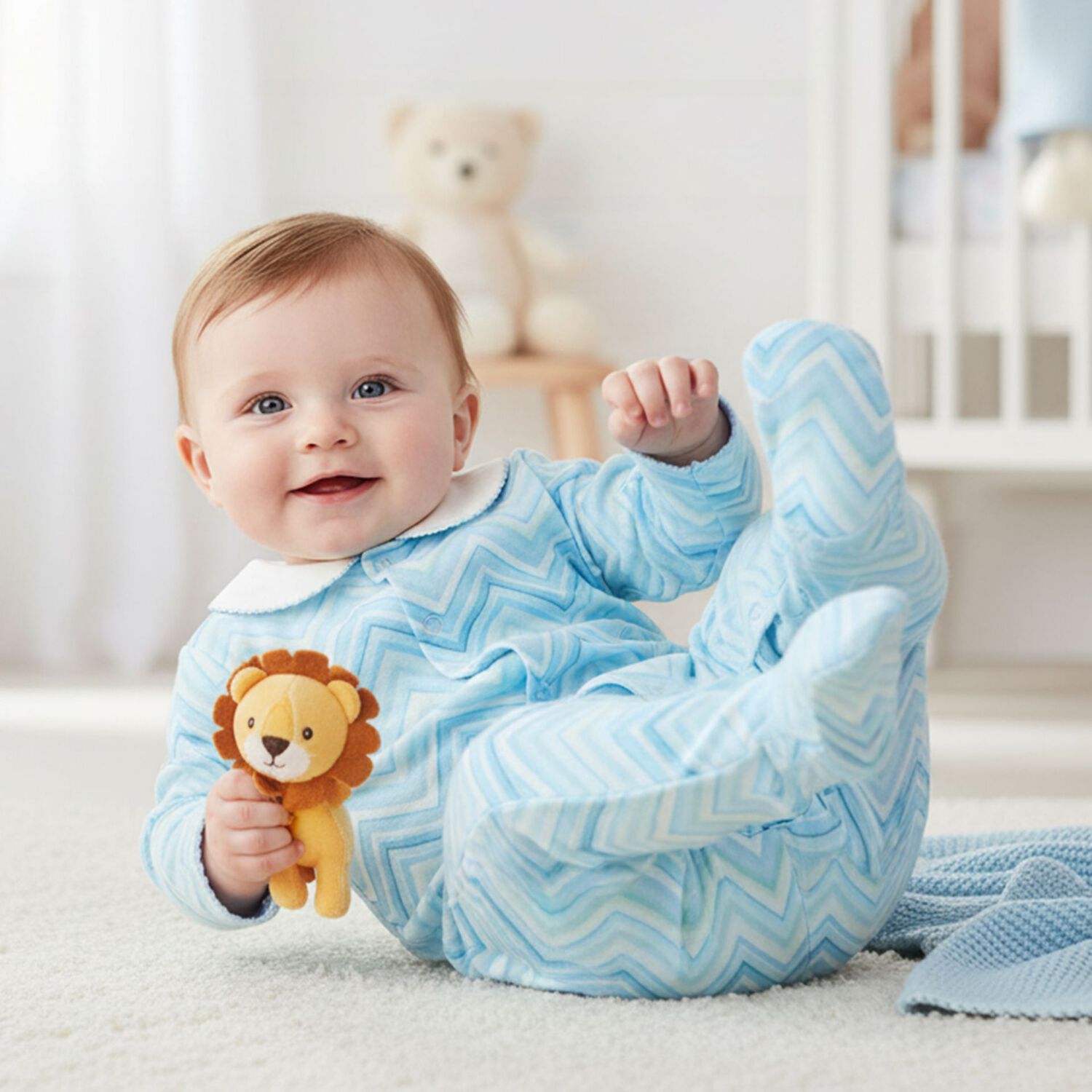 طقم ملابس اطفال متعرج باللون الازرق للاولاد, 6, hi-res