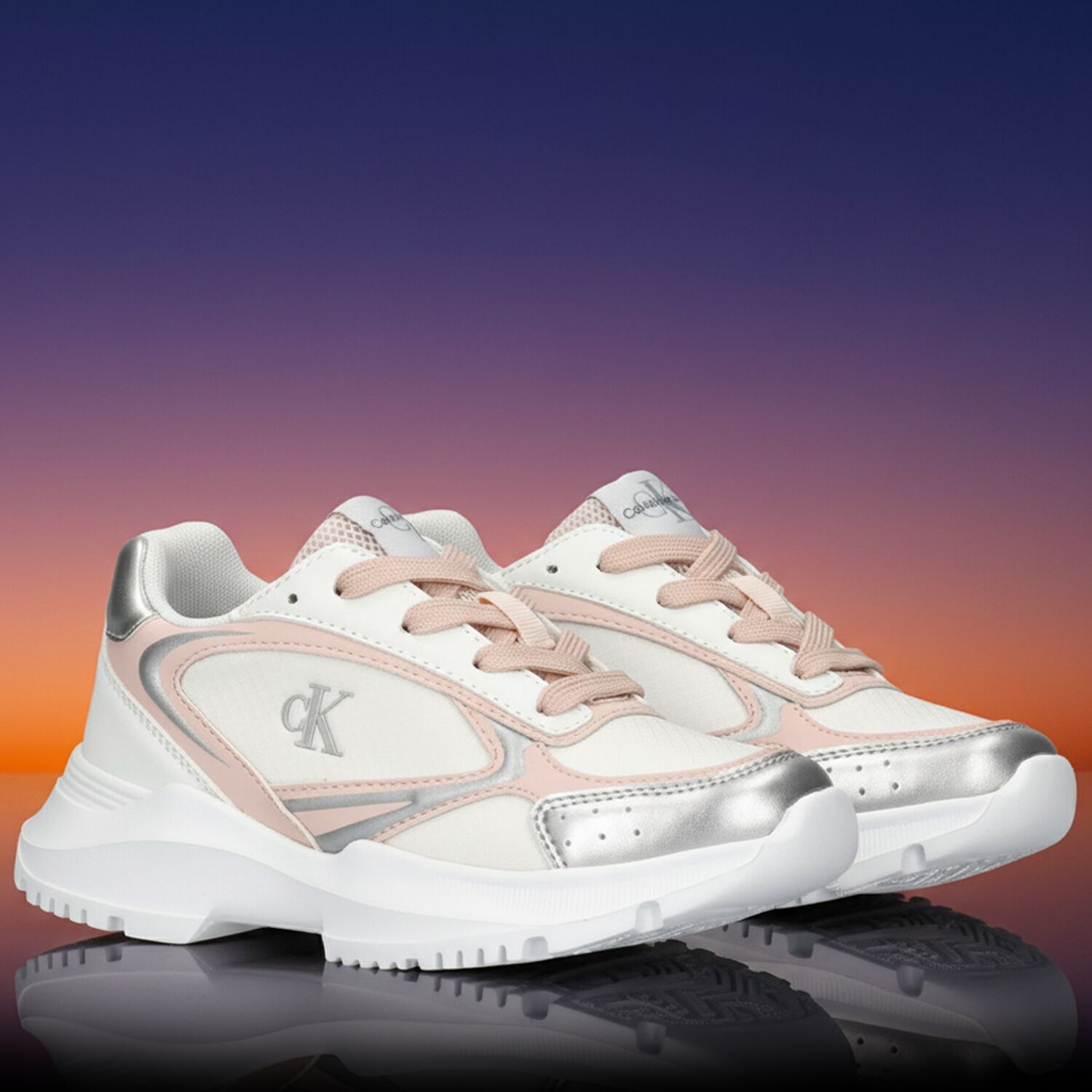 Girls White & Pink Logo Trainers, 1, hi-res