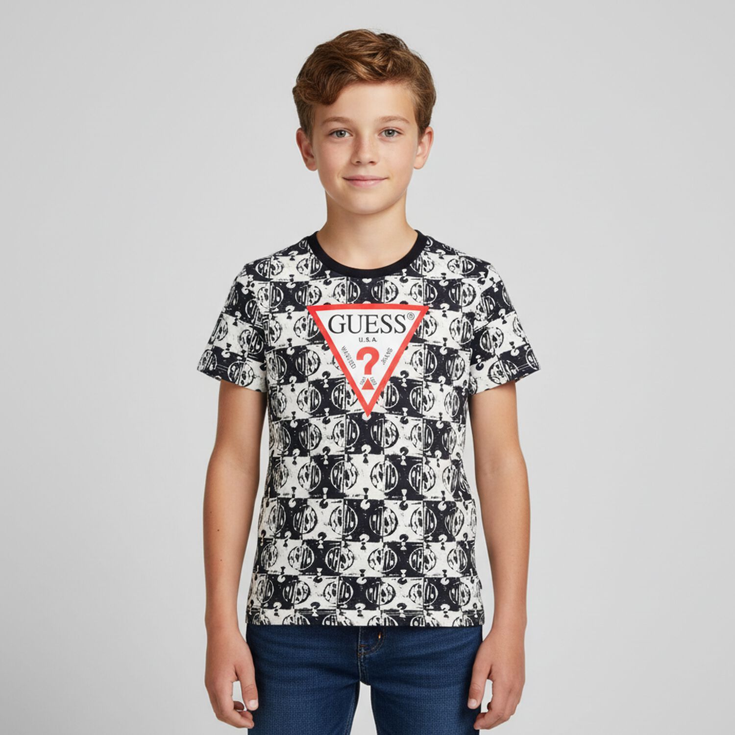 Boys Navy Blue & Ivory Logo T-Shirt, 4, hi-res