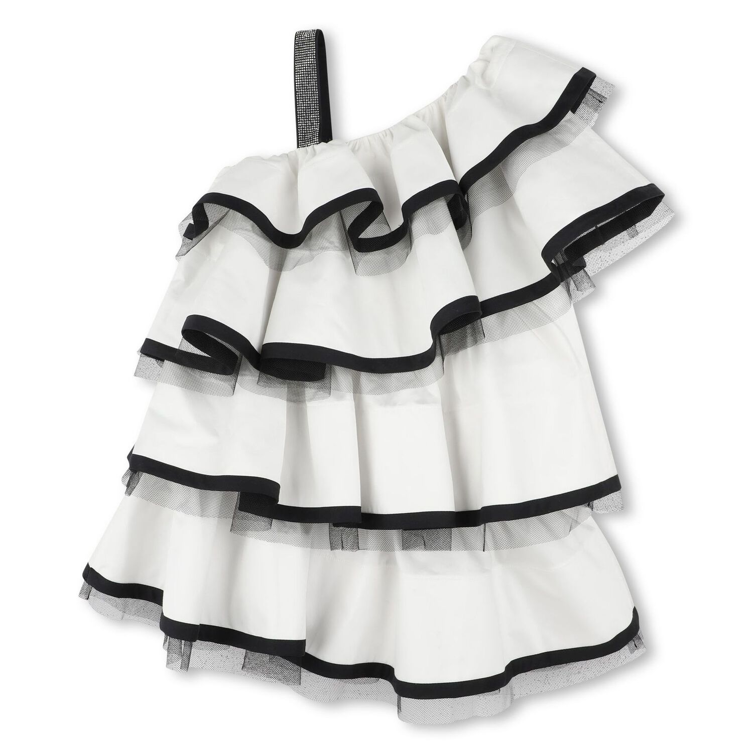 Girls White & Black Ruffled Dress, 1, hi-res