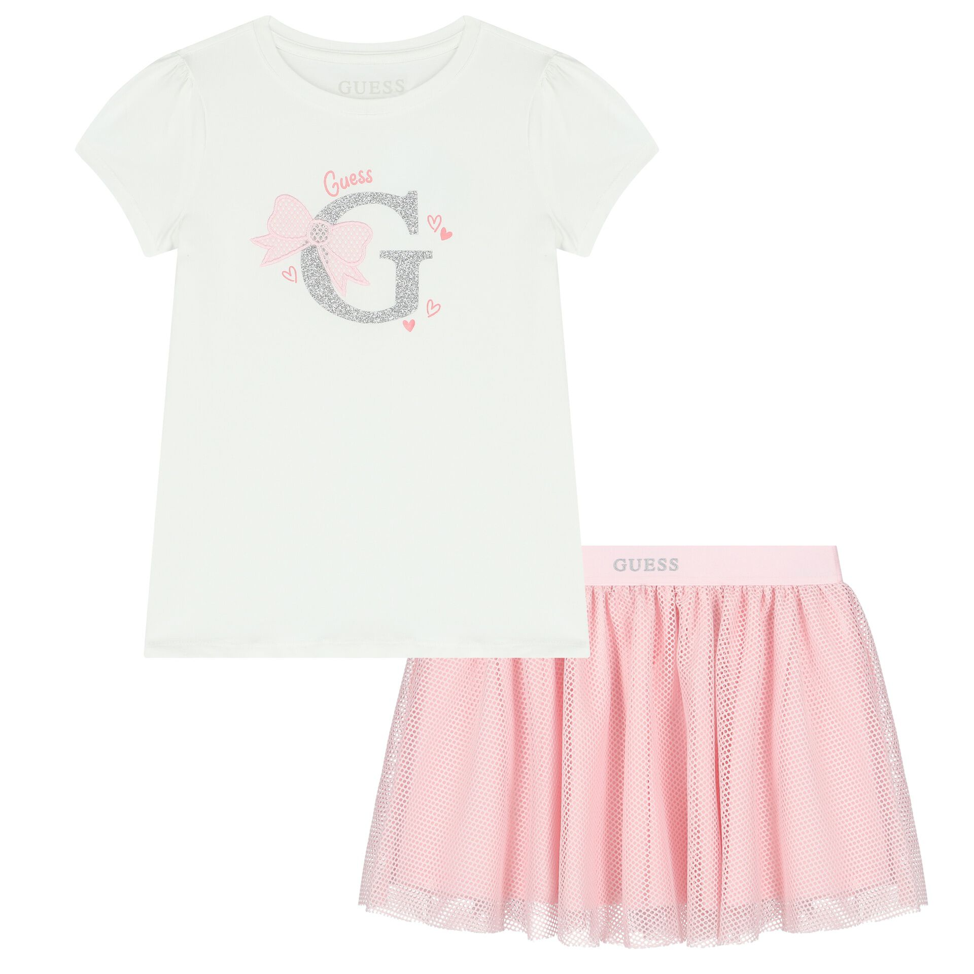 Guess Girls White Pink Logo Skirt Set Junior Couture QA