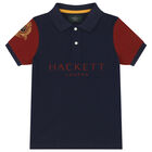 Boys Navy Blue & Yellow Logo Polo Shirt, 1, hi-res