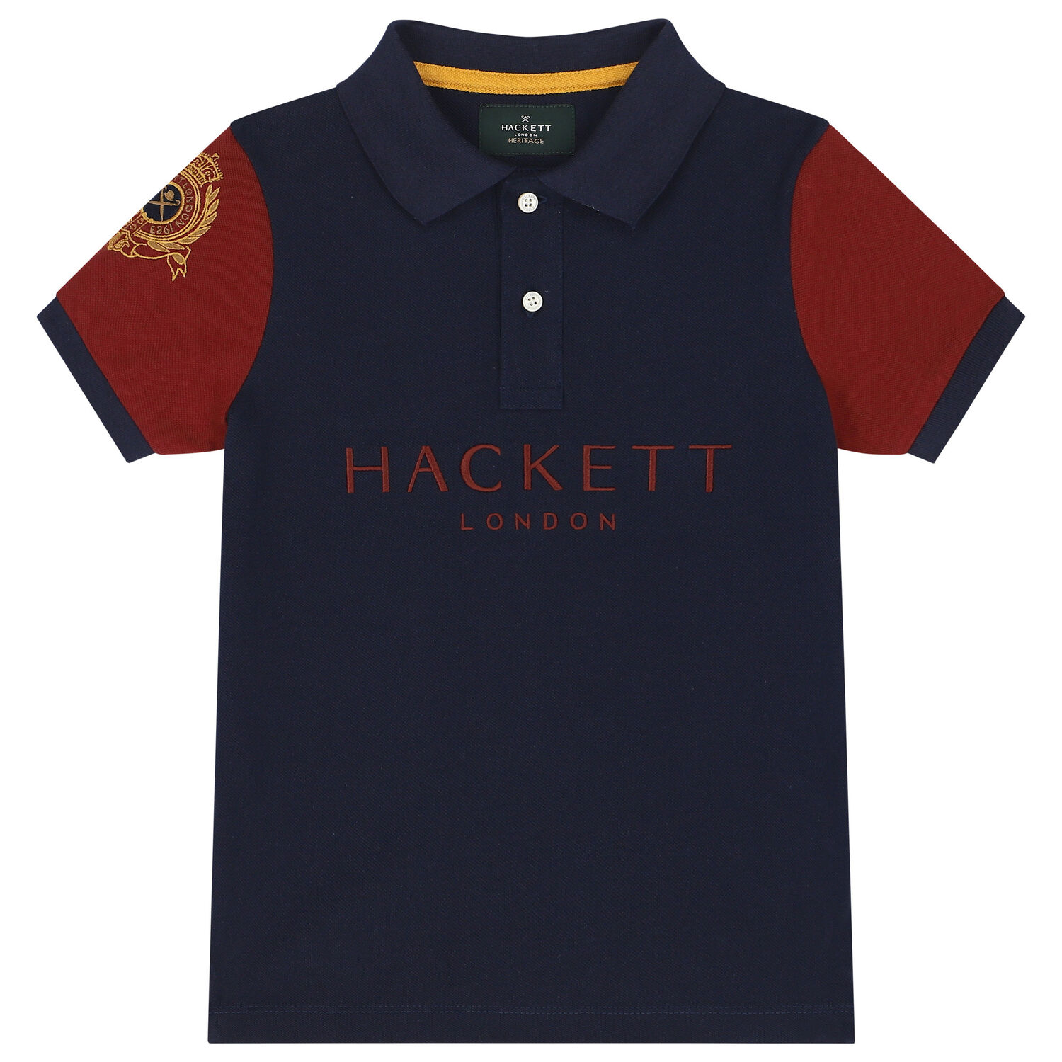 Boys Navy Blue & Yellow Logo Polo Shirt, 1, hi-res