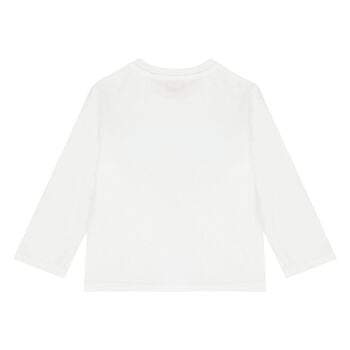 Younger Girls White Logo Long Sleeve Top
