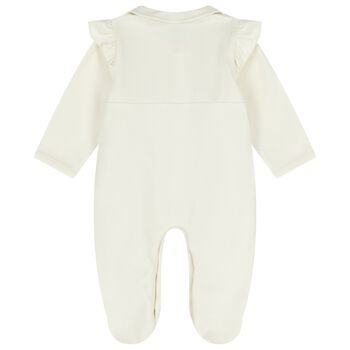 بدلة أطفال بناتي عاجية اللون مزينة بكشكشة وشعار