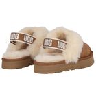 Girls Beige Funkette Suede Slippers, 2, hi-res
